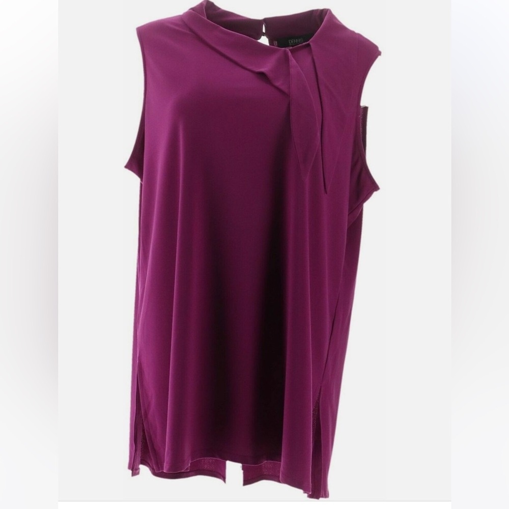 Dennis Basso Caviar Crepe Sleeveless Tie-Neck Tunic-Orchid-XXS-NEW-A346659